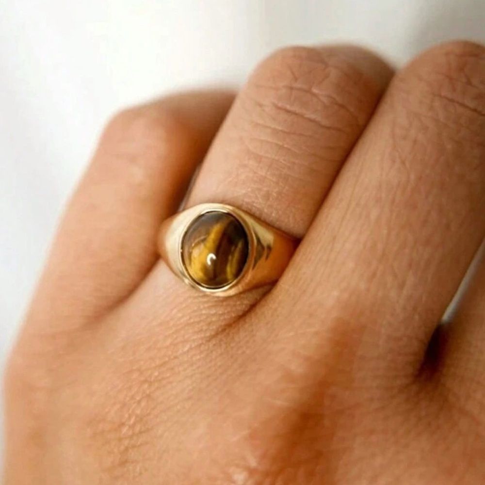 Elegant Gold and Brown Women's Ring Q372